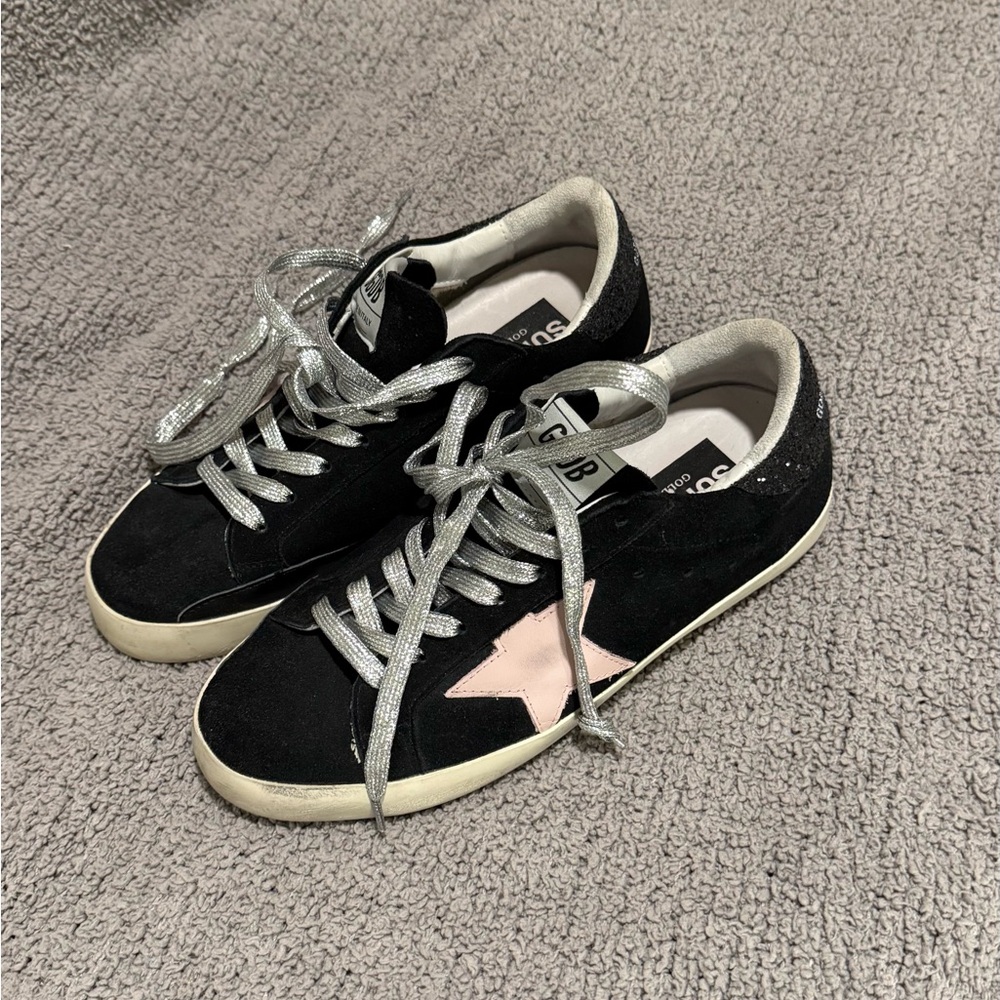 Golden Goose Women's Black Sneakers with Pink Star